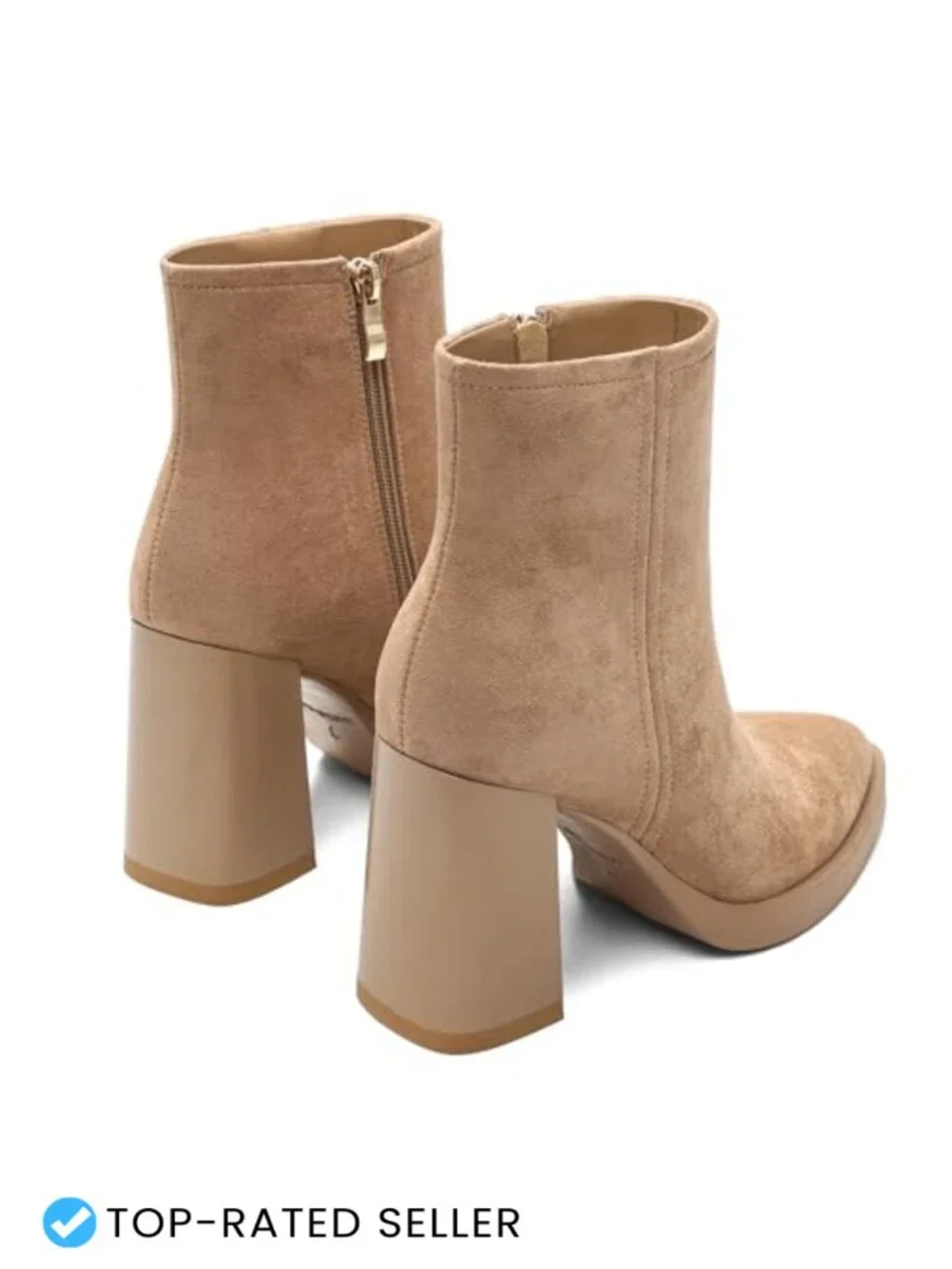 Pointed Toe Platform Chunky Block Heel Ankle Booties with Side Zipper, Suede